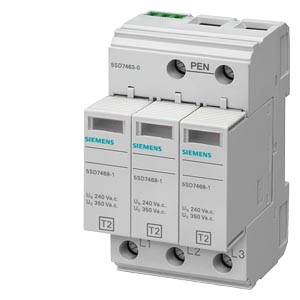 Siemens  Surge Arrester, Type 2 Class C, UC 350V 3 Pole, 240/415V AC 3+0 circuit for TNC system 5SD74630