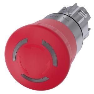 Siemens  Emergency Stop Mushroom Pushbutton, illuminable, 22 mm, round, metal, shiny, red, 40 mm, rotate-to-unlatch, 3SU1051-1hB20-0AA0